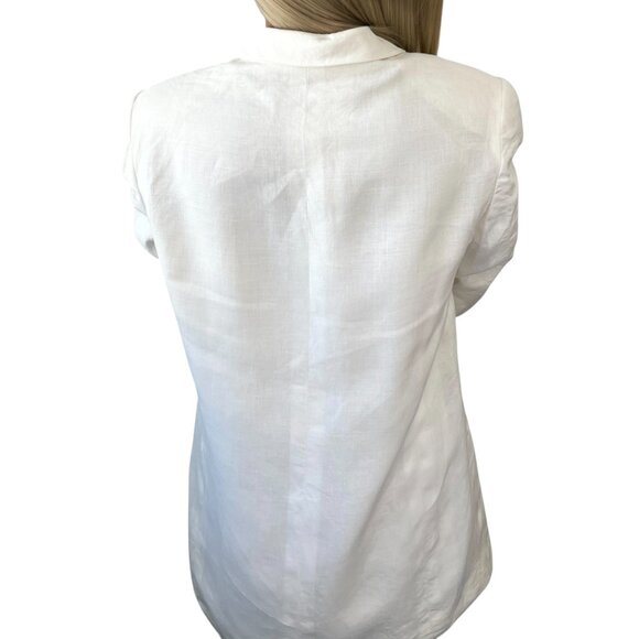 CHANEL Vintage 96P CC Mark Logo Jacket Silver Button #38 White Linen [106330] - Picture 4 of 11